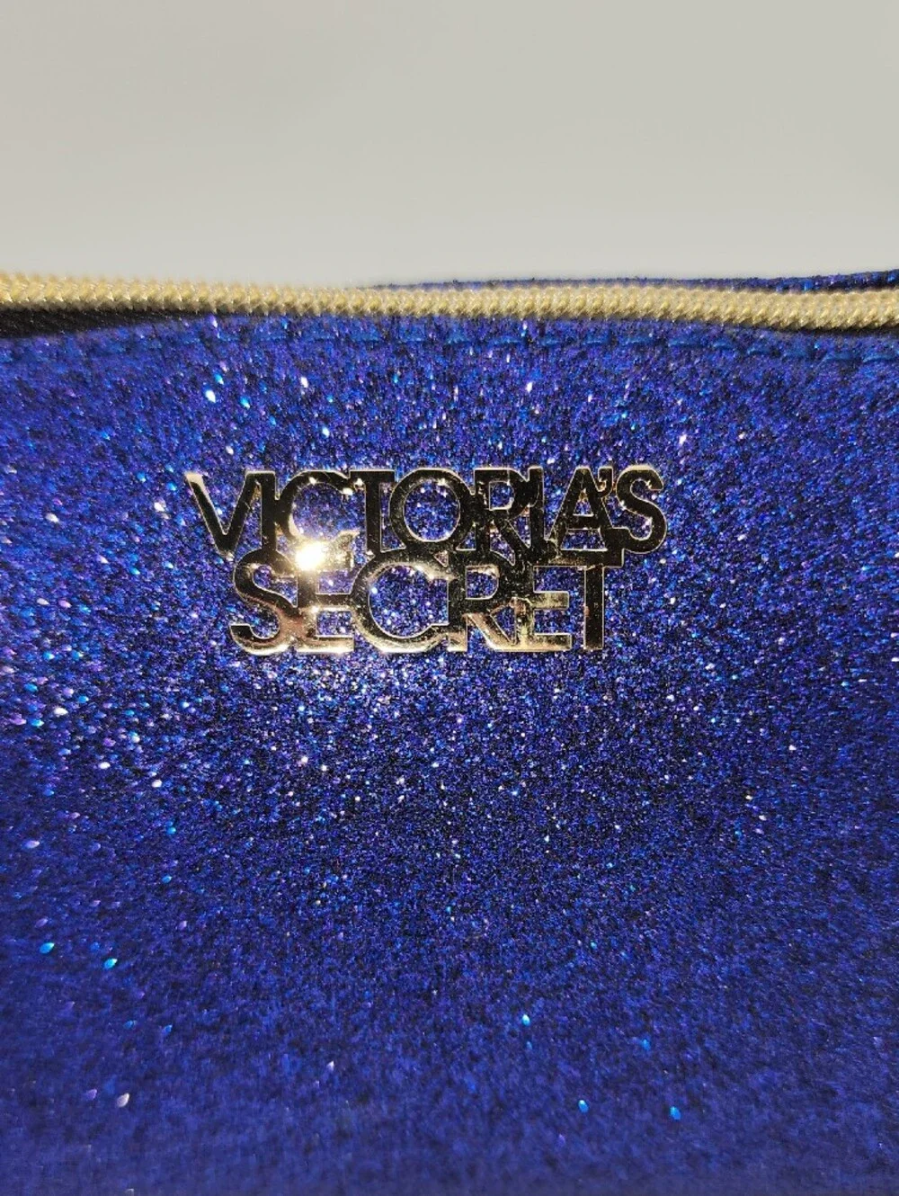 Victoria's Secret Glitter Cosmetic Pouch in Deep Blue with Gold Hardware